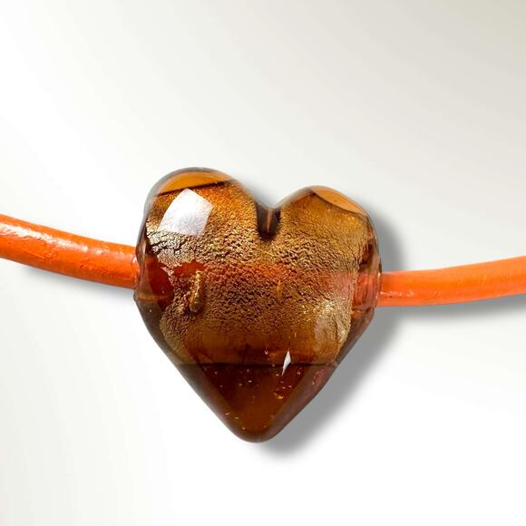 Free People Under the Sea Collar Orange NWT Choker Glass Heart Pendant Bohemian - Picture 7 of 11